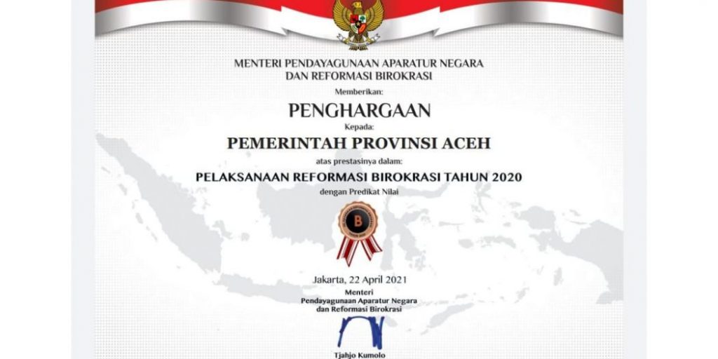 Pemerintah Aceh Terima Penghargaan Reformasi Birokrasi 2021