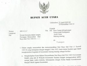 Malam Idul Fitri, Aceh Utara Imbau Masyarakat Hidupkan Syiar di Masjid