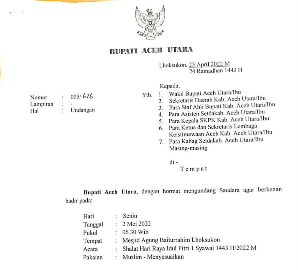 Bupati Undang Salat Id, Pejabat Aceh Utara Langgar Aturan Mobil Dinas?