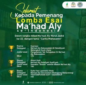 Mahasantri Ma’had Aly Babussalam Raih Juara 1 Lomba Essay Nasional
