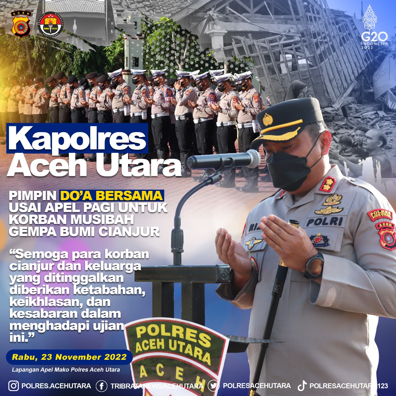 Kapolres Aceh Utara Pimpin Doa Bersama untuk Korban Gempa Cianjur