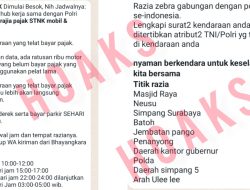 Polisi Pastikan Pesan WhatsApp Terkait Jadwal dan Lokasi Razia STNK adalah Hoaks