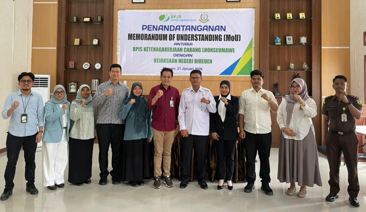 BPJS Ketenagakerjaan Lhokseumawe Teken MoU dengan Kejaksaan Negeri Bireuen