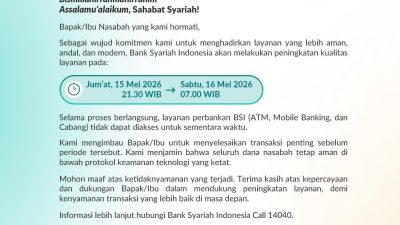 BSI Lakukan Maintenance Malam Ini, Layanan ATM dan Mobile Banking Nonaktif Hingga Sabtu Pagi
