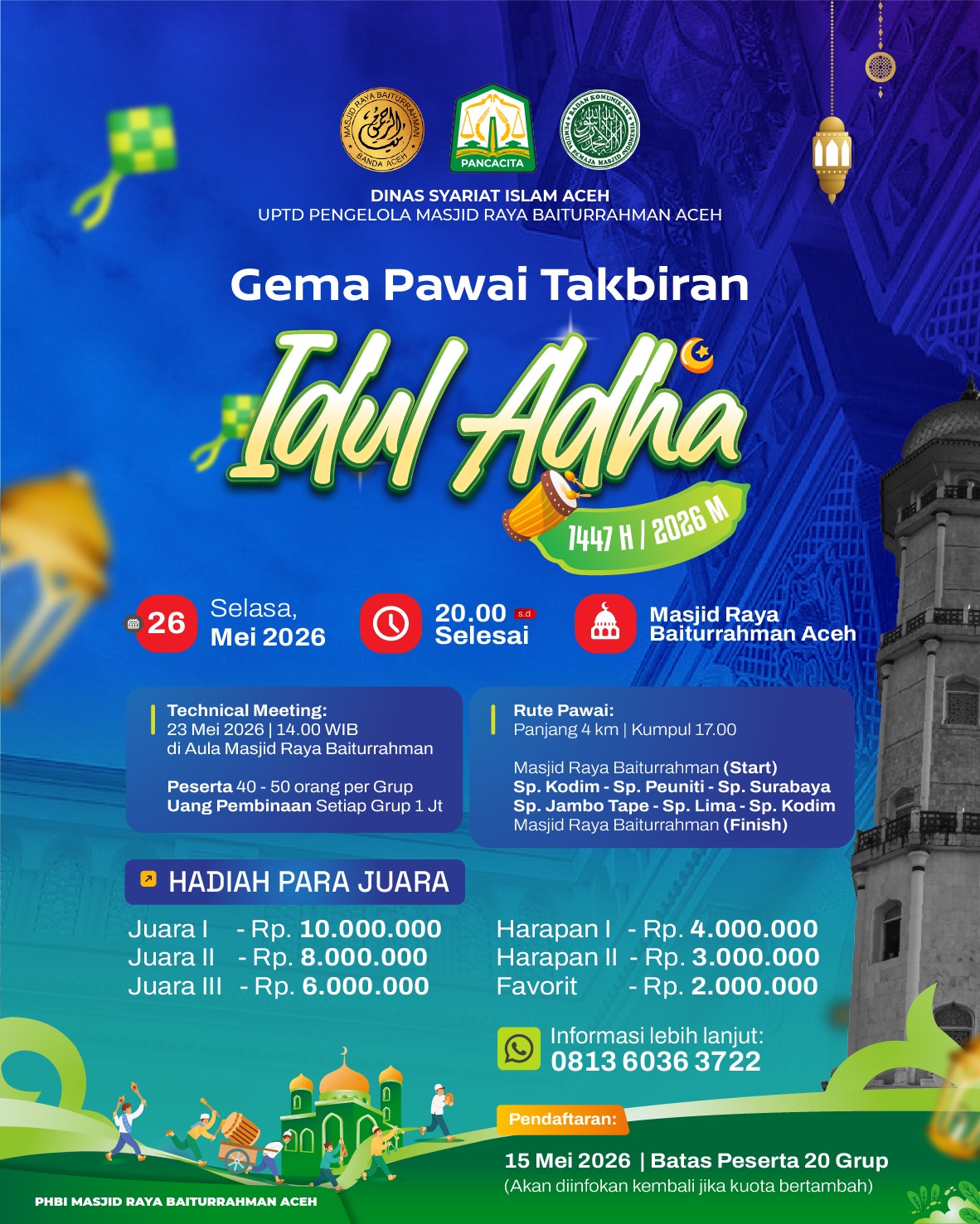 Meriahkan Malam Idul Adha 1447 H, Masjid Raya Baiturrahman Aceh Akan Gelar Pawai Takbir Keliling Kota Banda Aceh