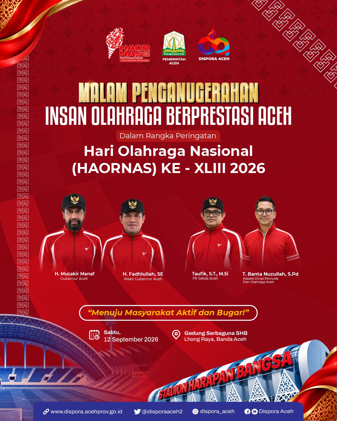 Haornas 2026, Pemerintah Aceh Beri Penghargaan untuk Insan Olahraga Berprestasi Haornas 2026, Pemerintah Aceh Beri Penghargaan untuk Insan Olahraga Berprestasi