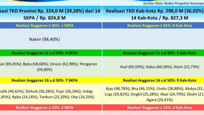 Realisasi Tambahan TKD Aceh Capai Rp621,96 Miliar, Serapan Anggaran 37,65 Persen